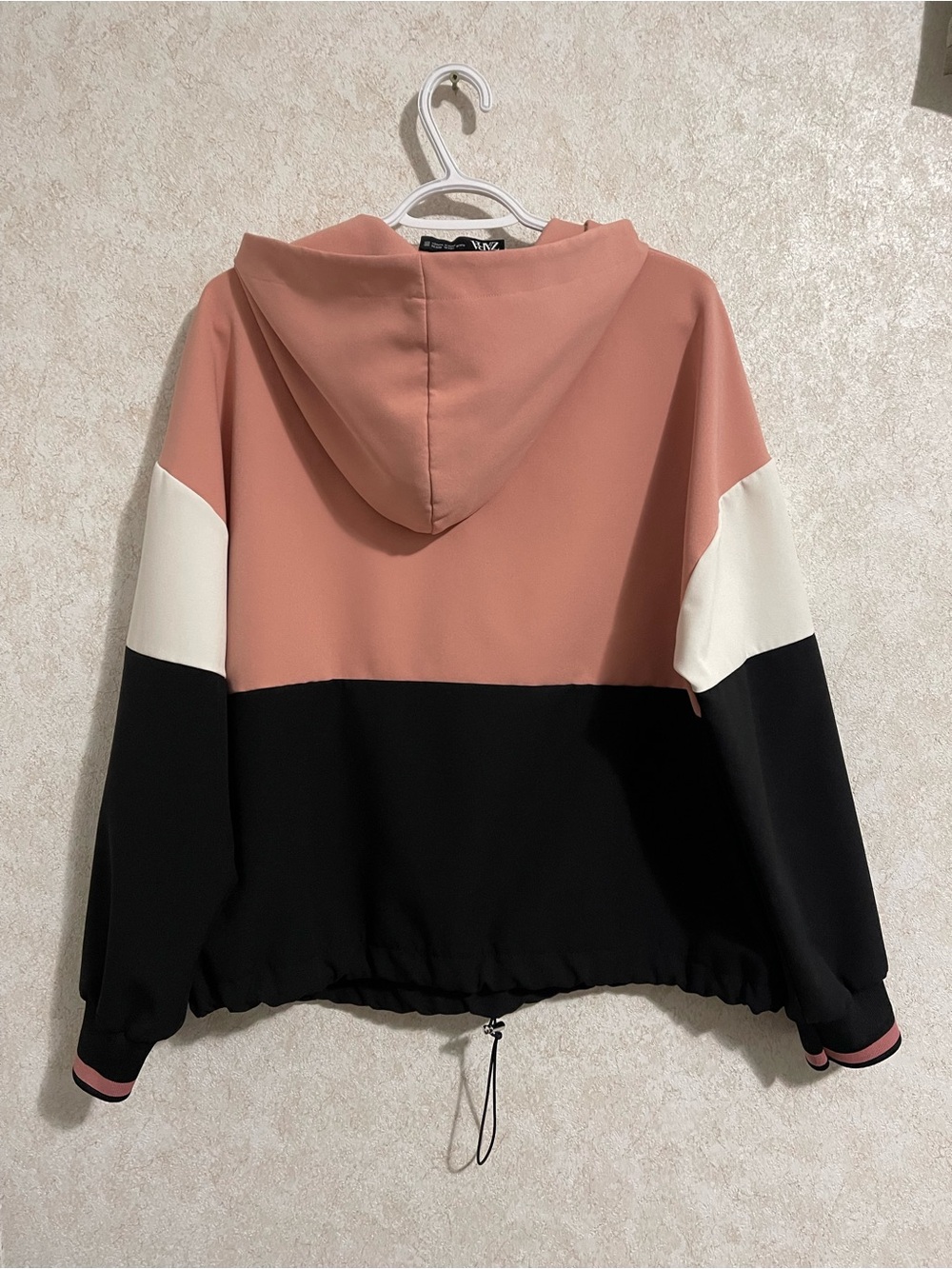 Zara Colorblock Half-Zip Hoodie in Dusty Rose, Black & White - Picture 3 of 7
